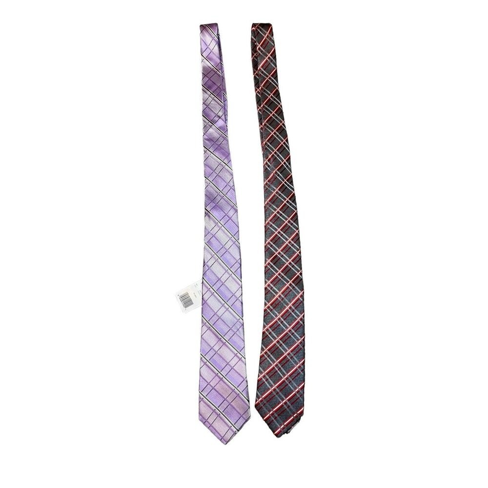 Jack Victor Silk & Alfani Plaid Necktie Bundle Purple Grey Red Mens Ties Lot 2